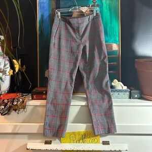 DKNY Classic Vintage Plaid Slim Ankle Pants - Gray & Red